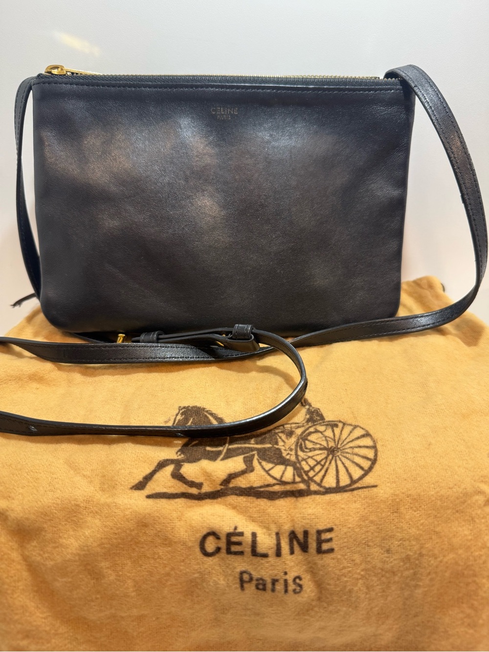Celine Trio Black Leather Crossbody Bag - Picture 1 of 14
